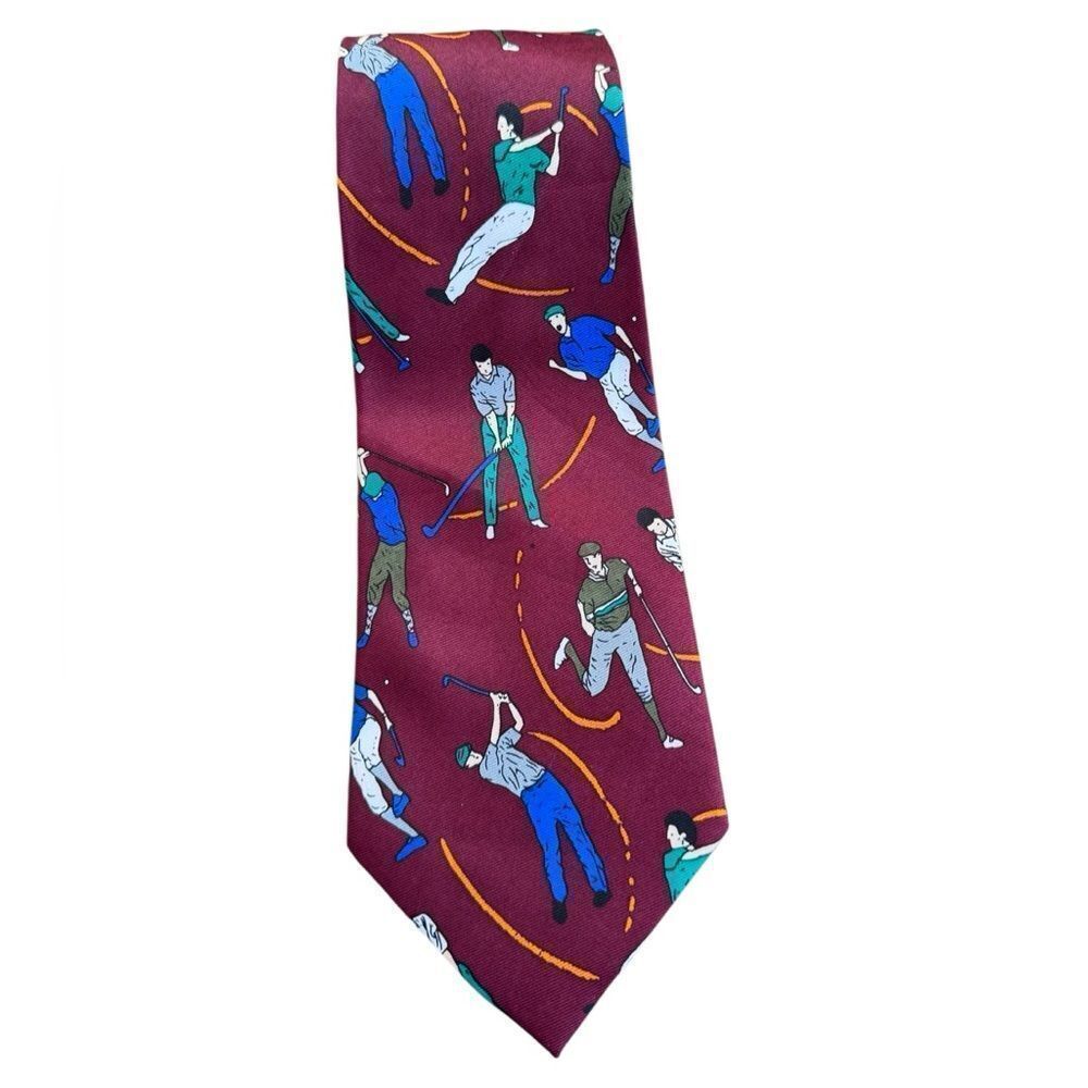 Graziano Vintage Authentic Mens Golf Party Tie in Burgandy - Picture 4 of 6
